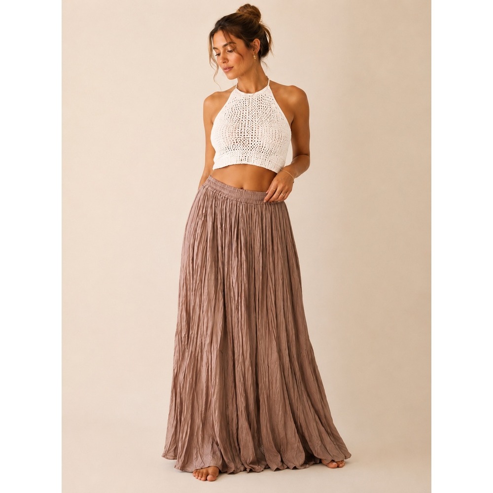 Mixit Broomstick Maxi Skirt Women M Mauve Tan Excellent Vintage Boho Peasant